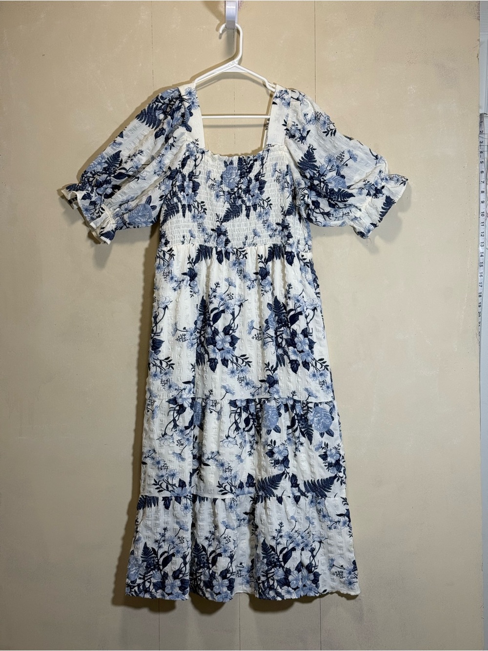 Wallpapher Blue Floral Tiered Smocked Midi Maxi Dress Women Sz L NWT - Picture 11 of 12